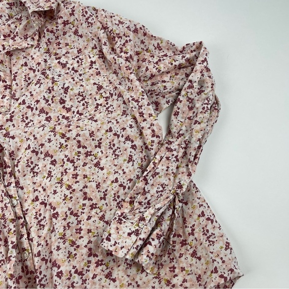 Merona Button Up Shirt Womens Juniors 3 Pink Floral - Picture 3 of 9